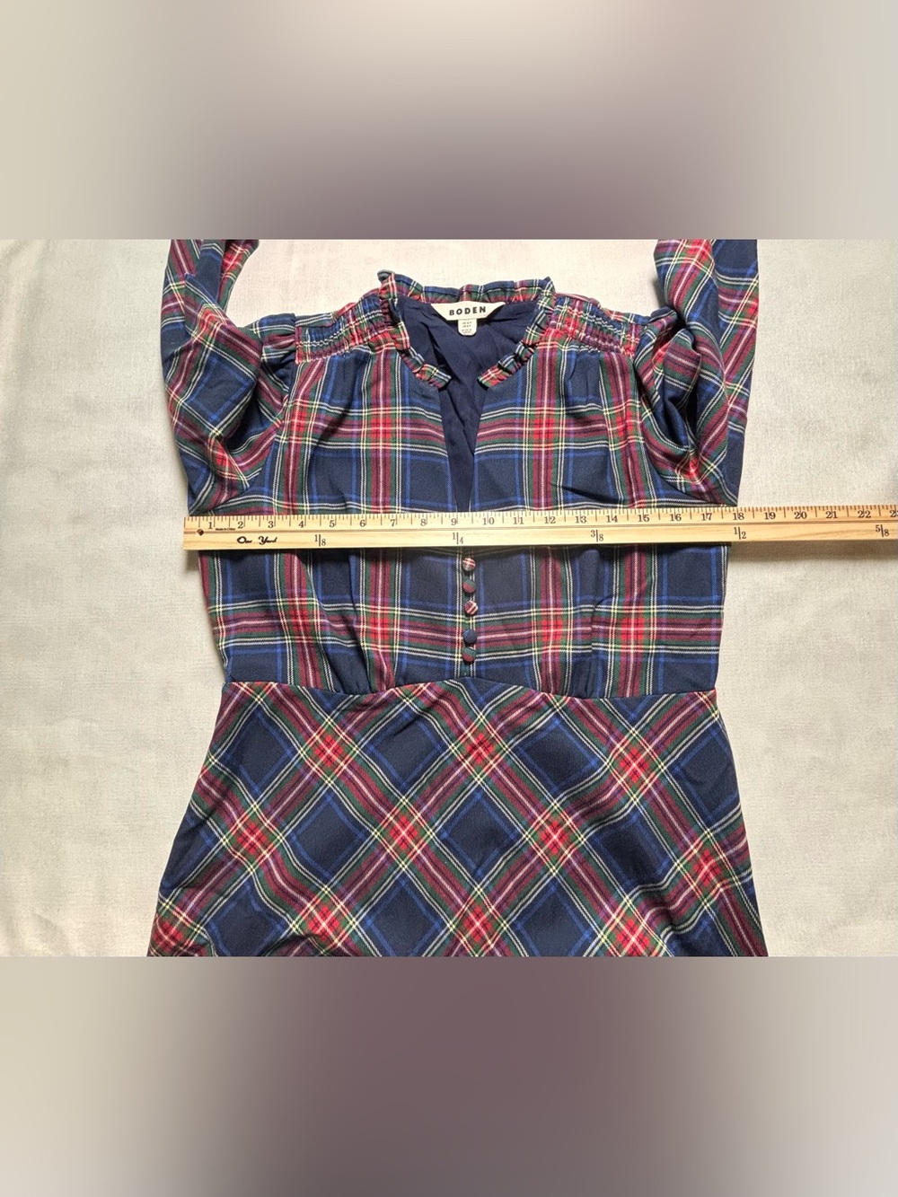 Boden Cassie Check Tea Dress 8P Navy Tartan Plaid Long Sleeve Holiday #521 - Picture 6 of 9